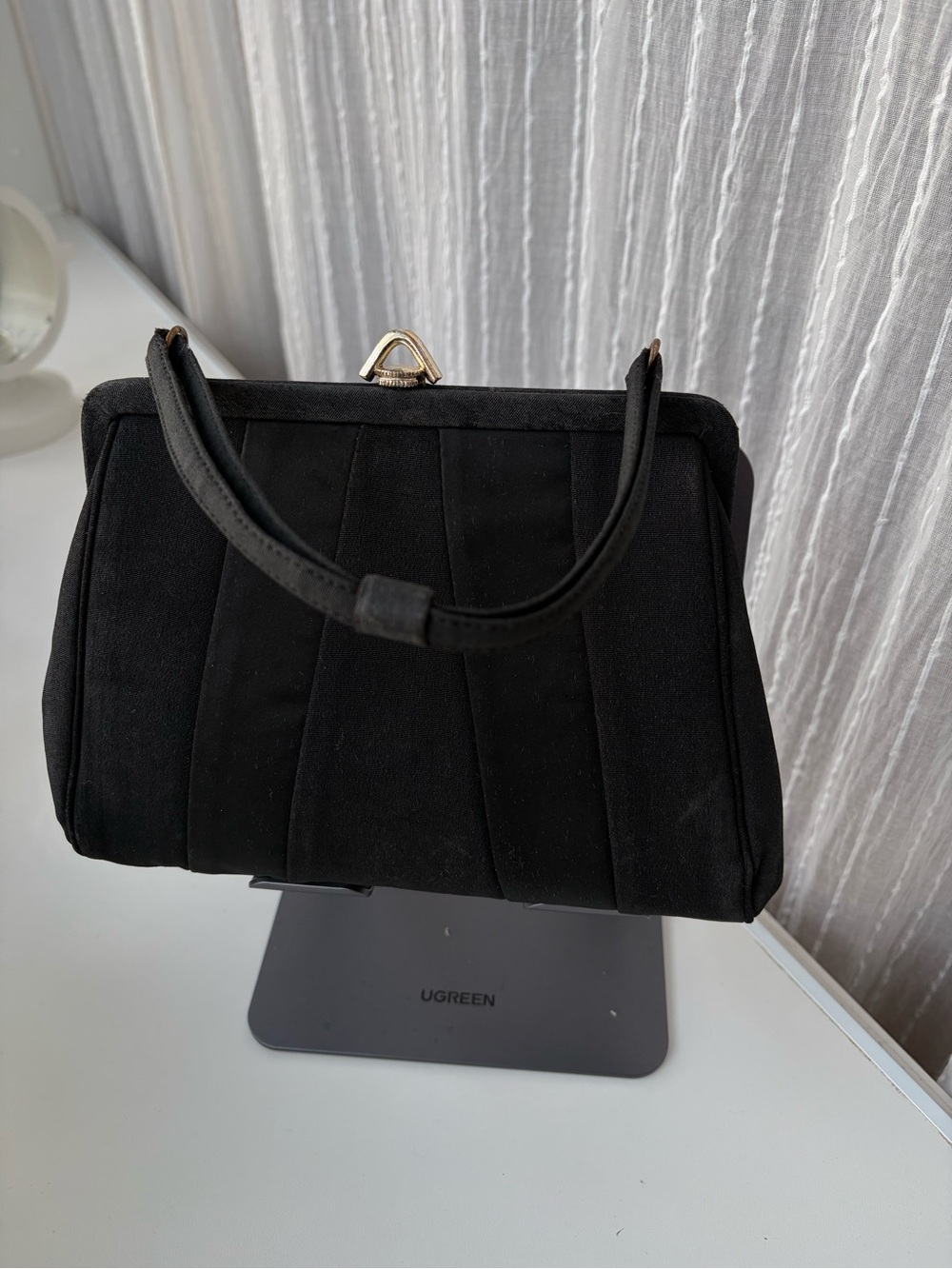 1950s Graceline Master Purse Black Pleated Evening Bag Made in USA Art Deco VTG